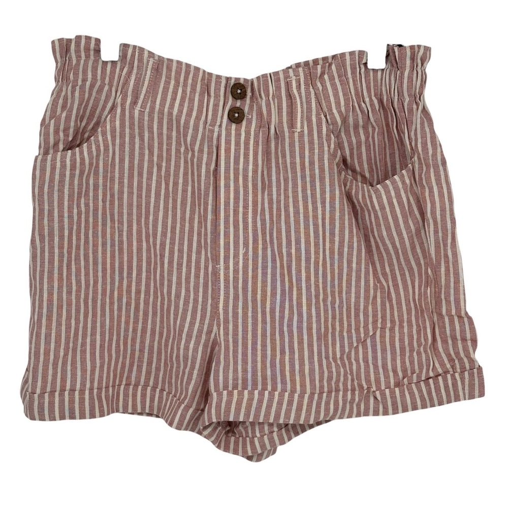 SO Shorts Red White Striped‎ Linen Blend Paperbag Waist XL